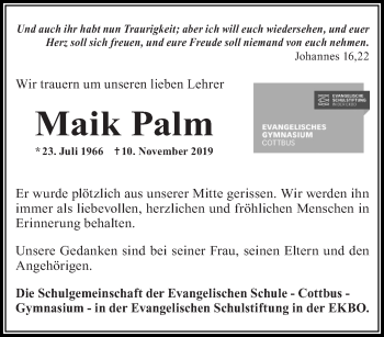 Traueranzeige von Maik Palm von lausitzer_rundschau