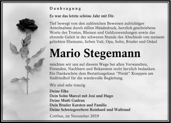 Traueranzeige von Mario Stegemann von lausitzer_rundschau