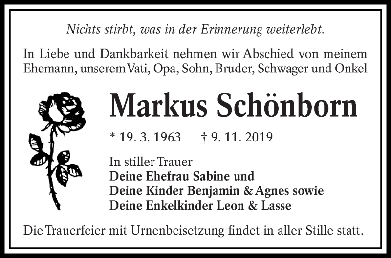  Traueranzeige für Markus Schönborn vom 16.11.2019 aus lausitzer_rundschau