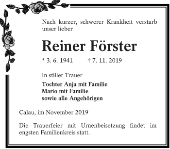 Traueranzeige von Reiner Förster von lausitzer_rundschau