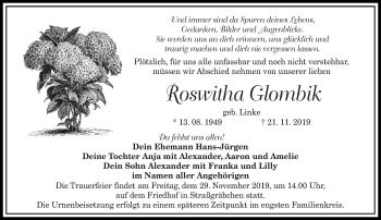 Traueranzeige von Roswitha Glombik von lausitzer_rundschau