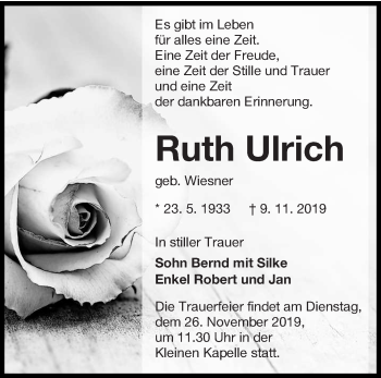 Traueranzeige von Ruth Ulrich von lausitzer_rundschau