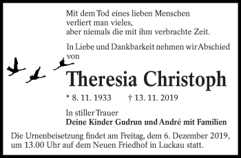 Traueranzeige von Theresia Christoph von lausitzer_rundschau