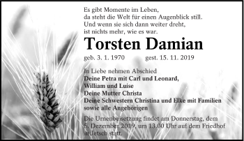 Traueranzeige von Torsten Damian von lausitzer_rundschau