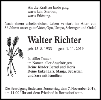 Traueranzeige von Walter Richter von lausitzer_rundschau