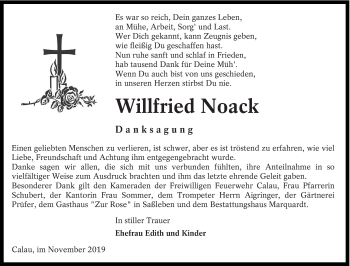 Traueranzeige von Willfried Noack von lausitzer_rundschau