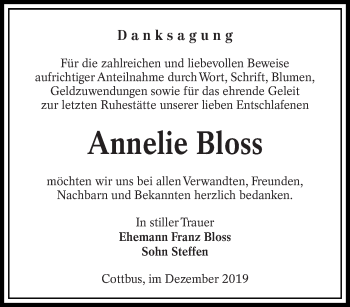 Traueranzeige von Annelie Bloss von lausitzer_rundschau