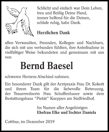 Traueranzeige von Bernd Baesel von lausitzer_rundschau
