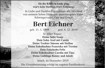 Traueranzeige von Bert Eichner von lausitzer_rundschau