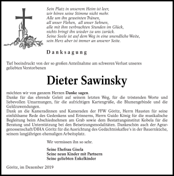 Traueranzeige von Dieter Sawinsky von lausitzer_rundschau