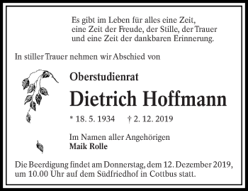 Traueranzeige von Dietrich Hoffmann von lausitzer_rundschau