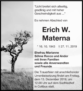 Traueranzeige von Erich W. Materna von lausitzer_rundschau