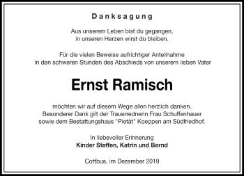 Traueranzeige von Ernst Ramisch von lausitzer_rundschau