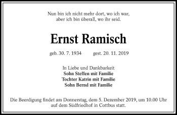 Traueranzeige von Ernst Ramisch von lausitzer_rundschau