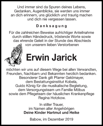 Traueranzeige von Erwin Jarick von lausitzer_rundschau