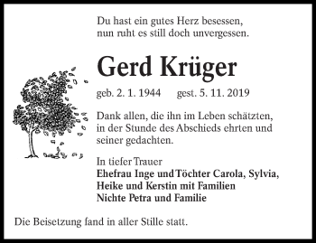 Traueranzeige von Gerd Krüger von lausitzer_rundschau