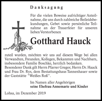 Traueranzeige von Gotthard Hauck von lausitzer_rundschau