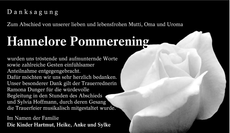  Traueranzeige für Hannelore Pommerening vom 14.12.2019 aus lausitzer_rundschau