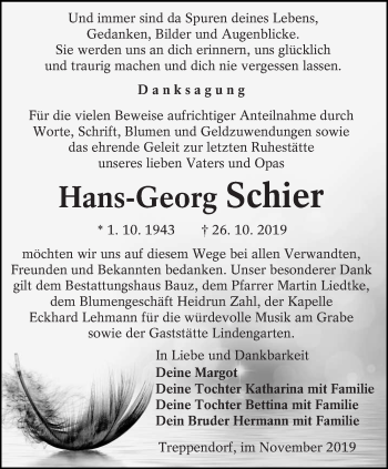 Traueranzeige von Hans-Georg Schier von lausitzer_rundschau