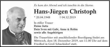 Traueranzeige von Hans-Jürgen Christoph von lausitzer_rundschau