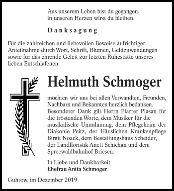 Traueranzeige von Helmuth Schmoger von lausitzer_rundschau