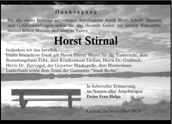 Traueranzeige von Horst Stirnal von lausitzer_rundschau