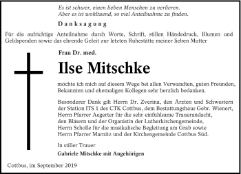 Traueranzeige von Ilse Mitschke von lausitzer_rundschau