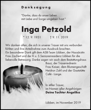 Traueranzeige von Ingo Petzold von lausitzer_rundschau