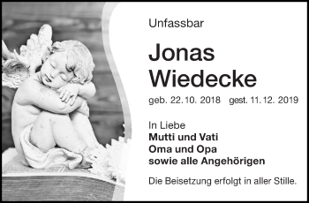 Traueranzeige von Jonas Wiedecke von lausitzer_rundschau