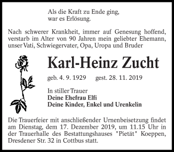 Traueranzeige von Karl-Heinz Zucht von lausitzer_rundschau