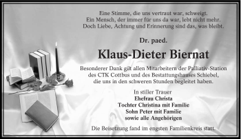Traueranzeige von Klaus-Dieter Biernat von lausitzer_rundschau