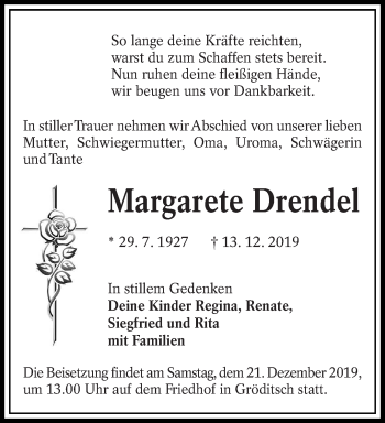 Traueranzeige von Margarete Drendel von lausitzer_rundschau