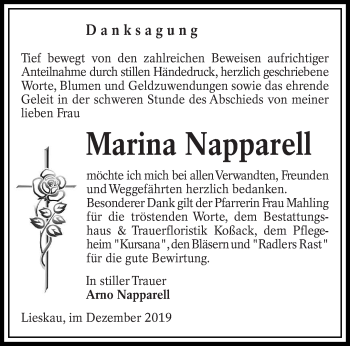 Traueranzeige von Marina Napparell von lausitzer_rundschau