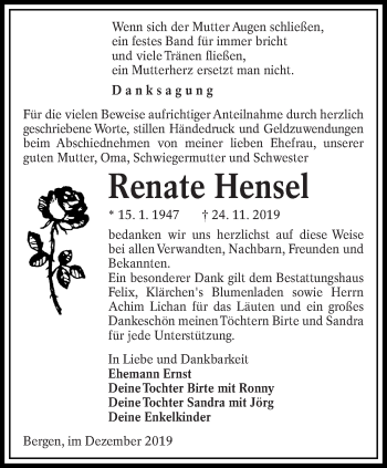 Traueranzeige von Renate Hensel von lausitzer_rundschau