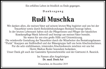 Traueranzeige von Rudi Muschka von lausitzer_rundschau