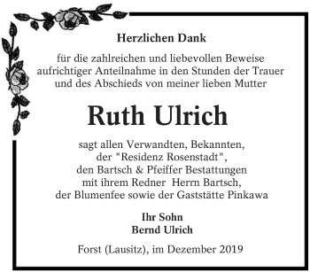 Traueranzeige von Ruth Ulrich von lausitzer_rundschau