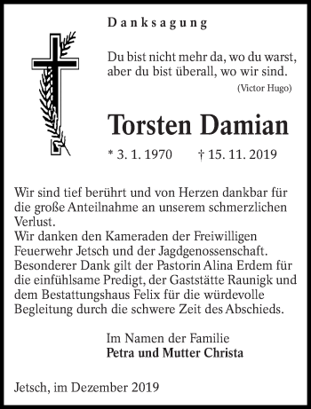 Traueranzeige von Torsten Damian von lausitzer_rundschau
