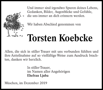 Traueranzeige von Torsten Koebcke von lausitzer_rundschau