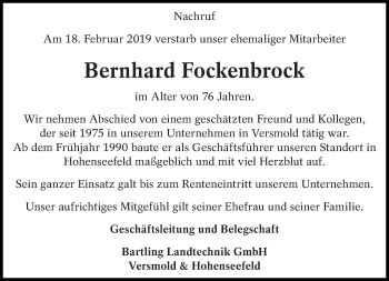 Traueranzeige von Bernhard Fockenbrock von lausitzer_rundschau