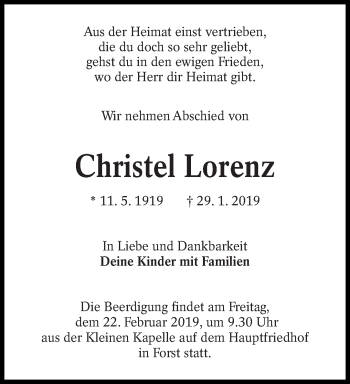 Traueranzeige von Christel Lorenz von lausitzer_rundschau