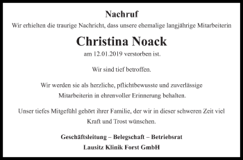 Traueranzeige von Christina Noack von lausitzer_rundschau