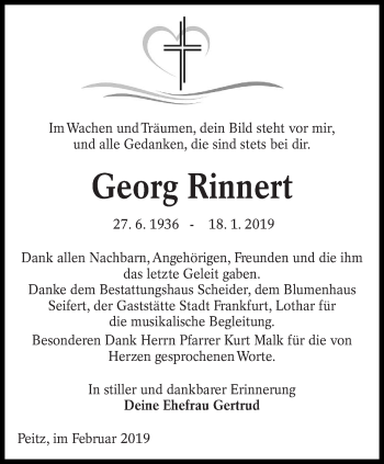 Traueranzeige von Georg Rinnert von lausitzer_rundschau