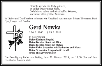 Traueranzeige von Gerd Nowka von lausitzer_rundschau