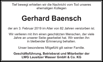 Traueranzeige von Gerhard Baensch von lausitzer_rundschau