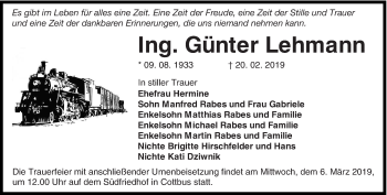 Traueranzeige von Günter Lehmann von lausitzer_rundschau