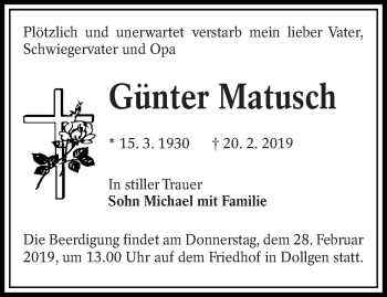 Traueranzeige von Günter Matusch von lausitzer_rundschau