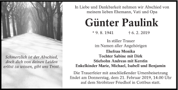Traueranzeige von Günter Paulink von lausitzer_rundschau