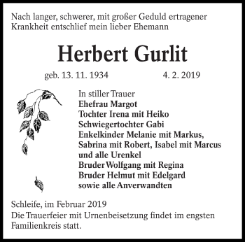 Traueranzeige von Herbert Gurlit von lausitzer_rundschau