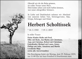 Traueranzeige von Herbert Scholtissek von lausitzer_rundschau