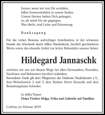 Traueranzeige von Hildegard Jannaschk von lausitzer_rundschau